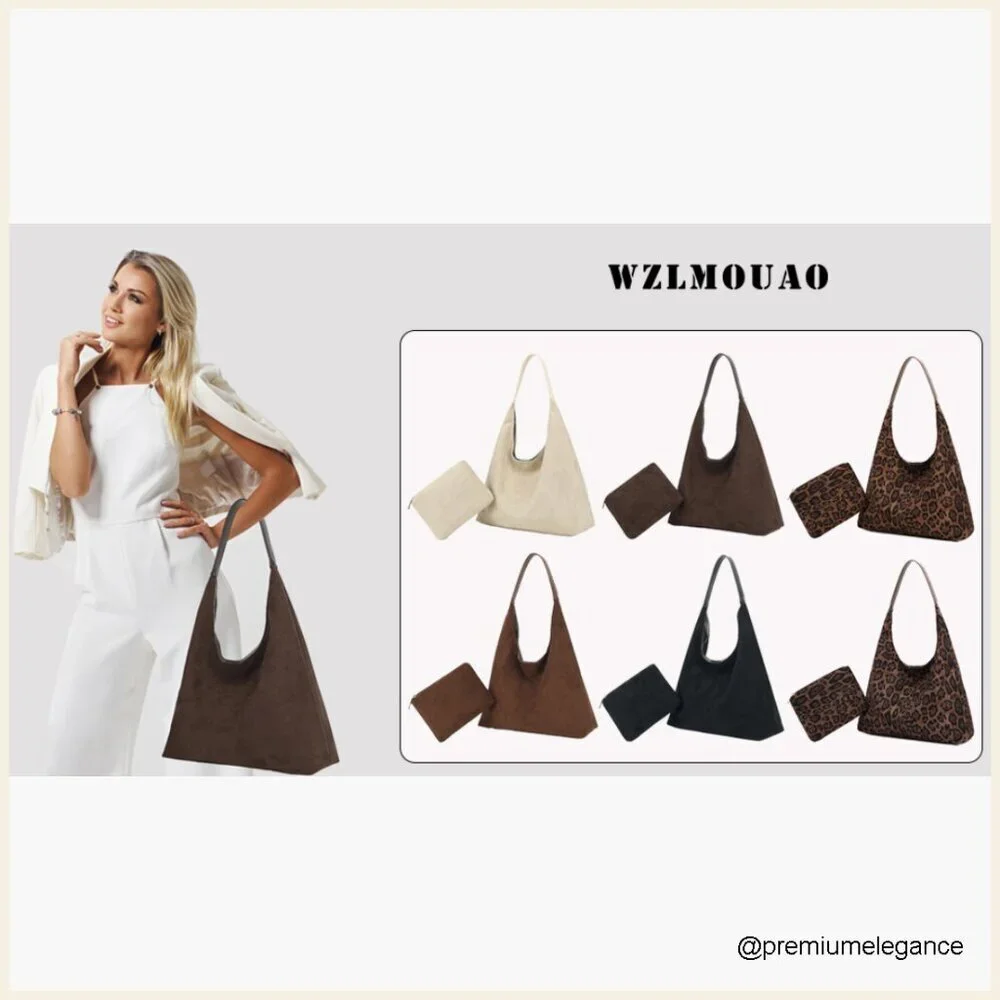 Large Slouchy Hobo Tote Bag, Faux Suede, Magnetic Closure, 14.3x12x5